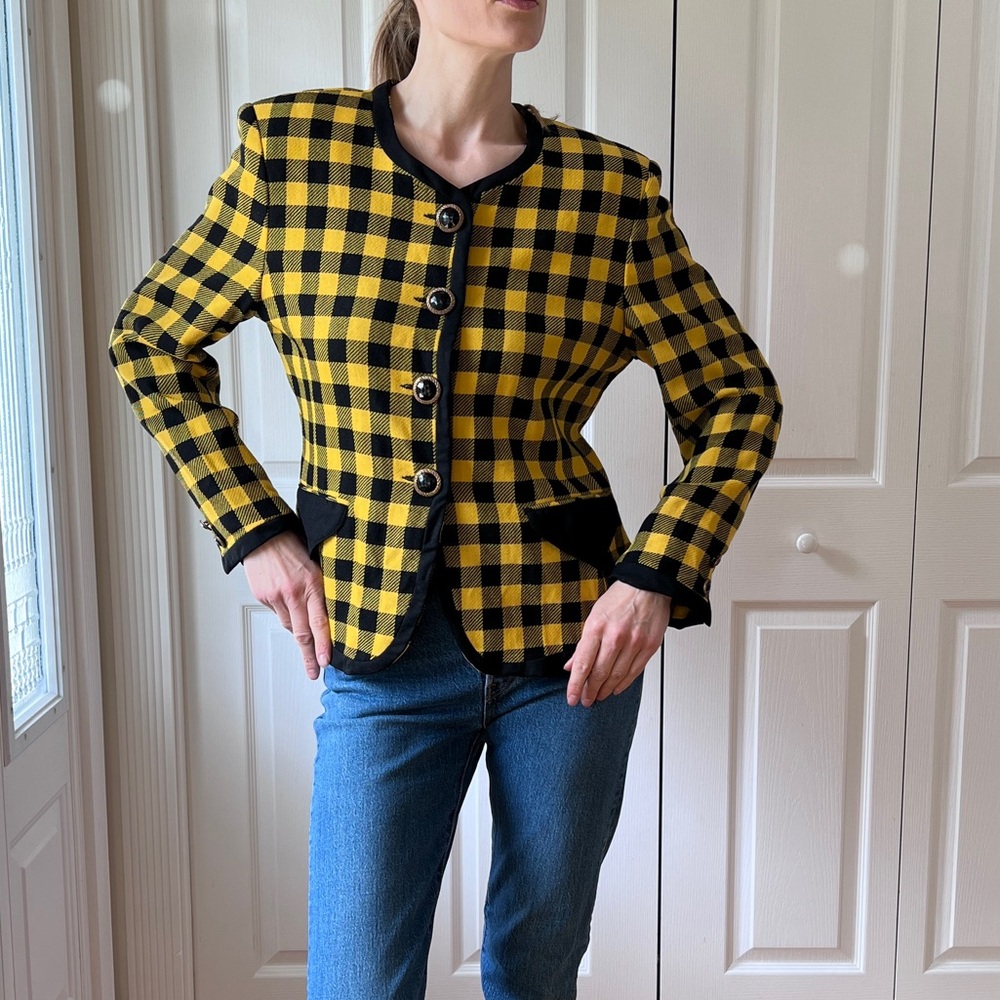 Vintage 1980’s Elio Soranti Black & Yellow Plaid Blazer